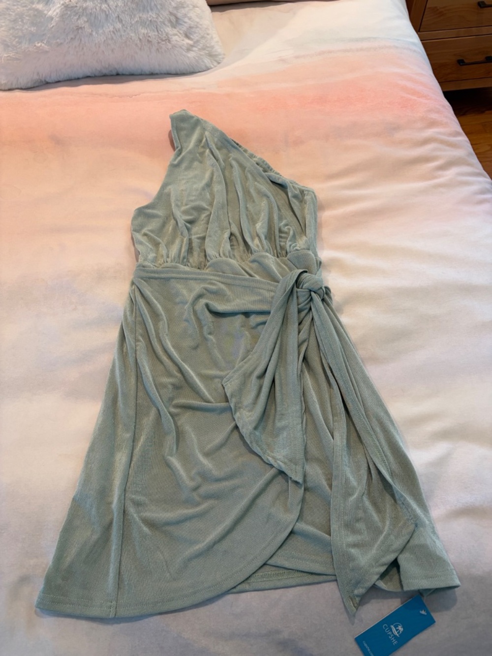 Knotted One-Shoulder Wrap Dress - Picture 3 of 7